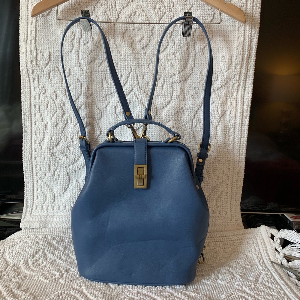 Blue Leather Backpack